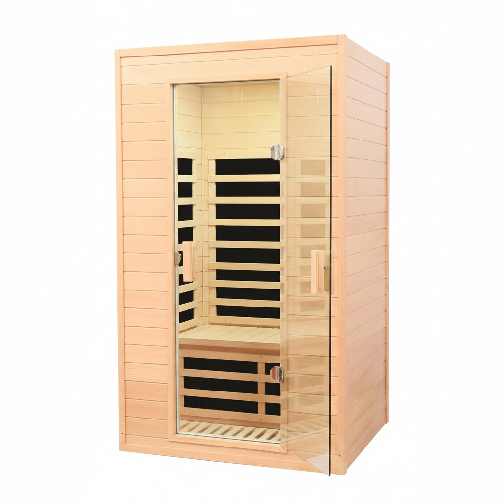 2 Person Low EMF Far Infrared Sauna, 5 Heating Panels, 1500W/120V, Canadian Hemlock Indoor Sauna with Bluetooth Speakers, Reading Lights, Roof Vent, Tempered Glass