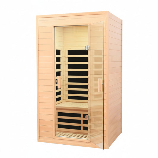 2 Person Low EMF Far Infrared Sauna, 5 Heating Panels, 1500W/120V, Canadian Hemlock Indoor Sauna with Bluetooth Speakers, Reading Lights, Roof Vent, Tempered Glass