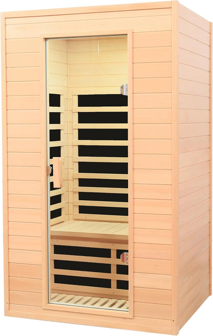 2 Person Low EMF Far Infrared Sauna, 5 Heating Panels, 1500W/120V, Canadian Hemlock Indoor Sauna with Bluetooth Speakers, Reading Lights, Roof Vent, Tempered Glass