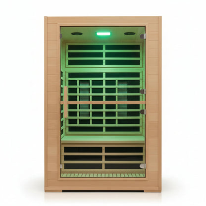 2 Person Far Infrared Sauna with Smart APP Control, 2000W Low EMF Wooden Infrared Sauna Room for Home, 8 Carbon Mica Heating Panels Wellness Sauna, Canadian Hemlock Indoor Spa for Home Relaxation
