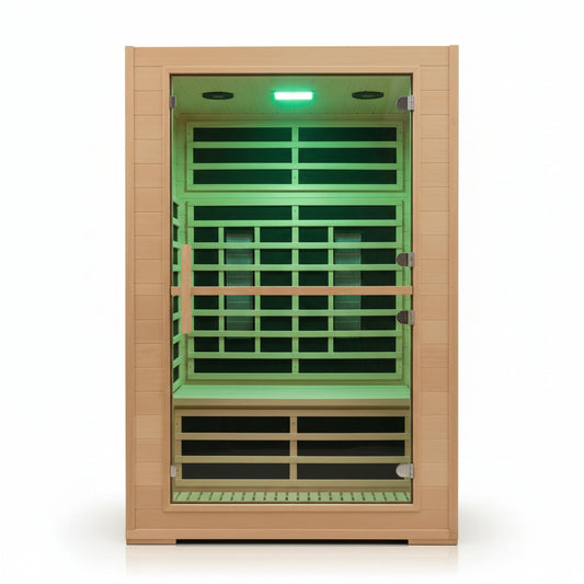 2 Person Far Infrared Sauna with Smart APP Control, 2000W Low EMF Wooden Infrared Sauna Room for Home, 8 Carbon Mica Heating Panels Wellness Sauna, Canadian Hemlock Indoor Spa for Home Relaxation
