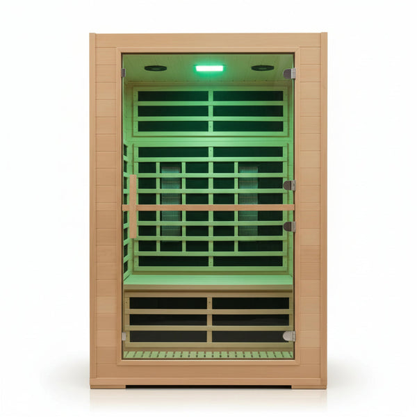 2 Person Far Infrared Sauna with Smart APP Control, 2000W Low EMF Wooden Infrared Sauna Room for Home, 8 Carbon Mica Heating Panels Wellness Sauna, Canadian Hemlock Indoor Spa for Home Relaxation