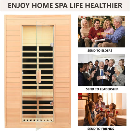2 Person Low EMF Far Infrared Sauna, 5 Heating Panels, 1500W/120V, Canadian Hemlock Indoor Sauna with Bluetooth Speakers, Reading Lights, Roof Vent, Tempered Glass