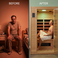 Coronado 2-Person Hemlock Deluxe Infrared Sauna with 6 Carbon Heaters — Before & After