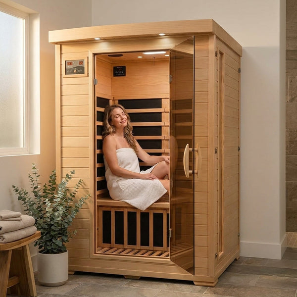 Infrared Sauna Built for Home Wellness, 2-Person Capacity, 6 Carbon Heaters, Hemlock Wood Construction