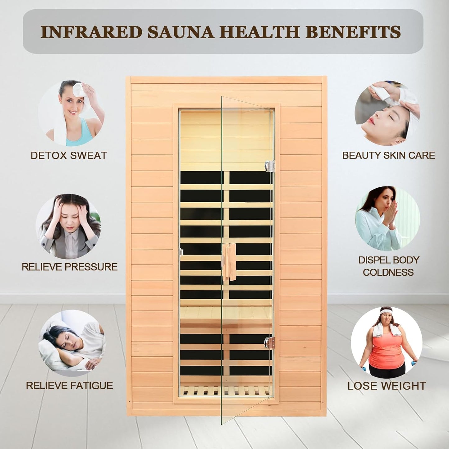 2 Person Low EMF Far Infrared Sauna, 5 Heating Panels, 1500W/120V, Canadian Hemlock Indoor Sauna with Bluetooth Speakers, Reading Lights, Roof Vent, Tempered Glass